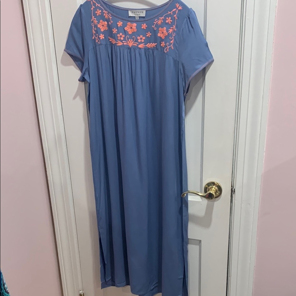 Women’s Hayden LA Blue Dress with Pink Floral Embroidery - Long - Size Medium